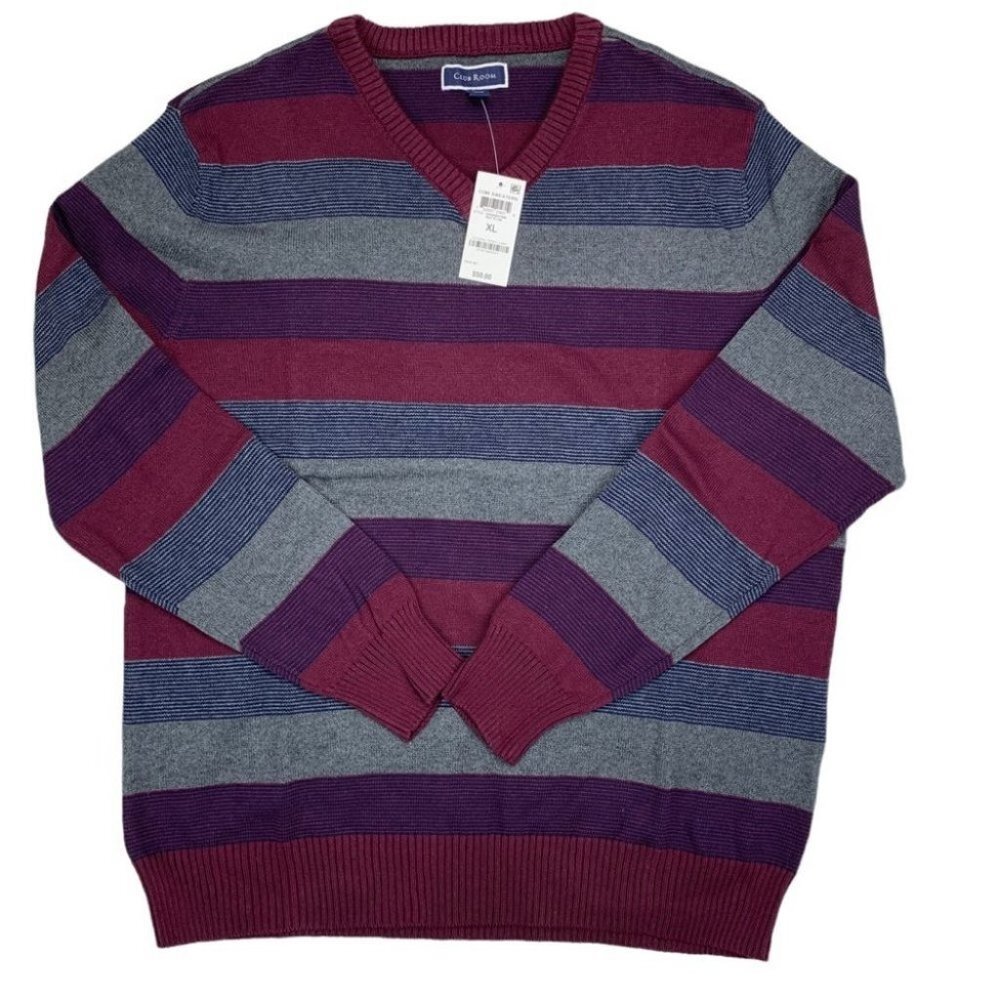Club Room Men's Stripe V-Neck Sweater size XL